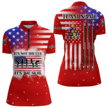 Load image into Gallery viewer, It&#39;s Not The Cue It&#39;s The Skill Custom American Flag Women Billiard Shirt Funny Billiard Jersey |Red TDM3121