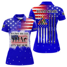 Load image into Gallery viewer, It&#39;s Not The Cue It&#39;s The Skill Custom US Flag Women Billiard Shirts Patriotic Billiard Jersey |Blue TDM3122