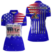 Load image into Gallery viewer, It&#39;s Not The Cue It&#39;s The Skill Custom US Flag Women Billiard Shirts Patriotic Billiard Jersey |Blue TDM3122