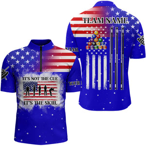 It's Not The Cue It's The Skill Custom US Flag Men Billiard Shirts Patriotic Billiard Jersey |Blue TDM3122