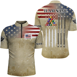 Vintage Gold American Flag Custom Patriotic Billiard Shirts For Men, Funny Saying Billiard Jerseys TDM3123