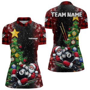 Black And Red Funny Santa Christmas Women Billiard Shirts Custom Christmas Pine Tree Billiard Apparel TDM3129