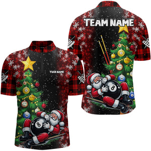 Black And Red Funny Santa Christmas Men Billiard Shirts Custom Christmas Pine Tree Billiard Apparel TDM3129