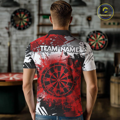 Red Grunge Paint Splash Dart Shirts For Men Custom Darts Jersey Team Polo & Quarter Zip TDM5352