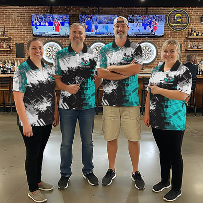 Turquoise Grunge Paint Splash Dart Shirts For Women Custom Darts Jersey Team Polo & Quarter Zip TDM5353