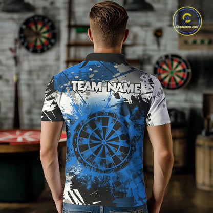 Blue Grunge Paint Splash Dart Shirts For Men Custom Darts Jersey Team Polo & Quarter Zip TDM5354