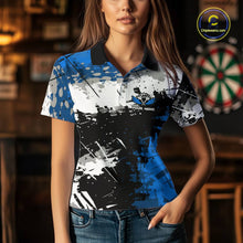 Load image into Gallery viewer, Blue Grunge Paint Splash Dart Shirts For Women Custom Darts Jersey Team Polo &amp; Quarter Zip TDM5354