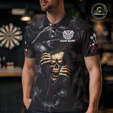 Load image into Gallery viewer, Personalized Skull Smoke Pattern Darts Shirt For Men Custom Darts Jersey Team Polo &amp; 1/4 Zip TDM5355