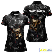 Load image into Gallery viewer, Personalized Skull Smoke Pattern Darts Shirt For Women Custom Darts Jersey Team Polo &amp; 1/4 Zip TDM5355