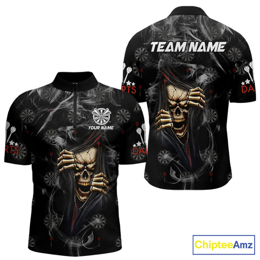 Personalized Skull Smoke Pattern Darts Shirt For Men Custom Darts Jersey Team Polo & 1/4 Zip TDM5355