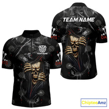 Load image into Gallery viewer, Personalized Skull Smoke Pattern Darts Shirt For Men Custom Darts Jersey Team Polo &amp; 1/4 Zip TDM5355