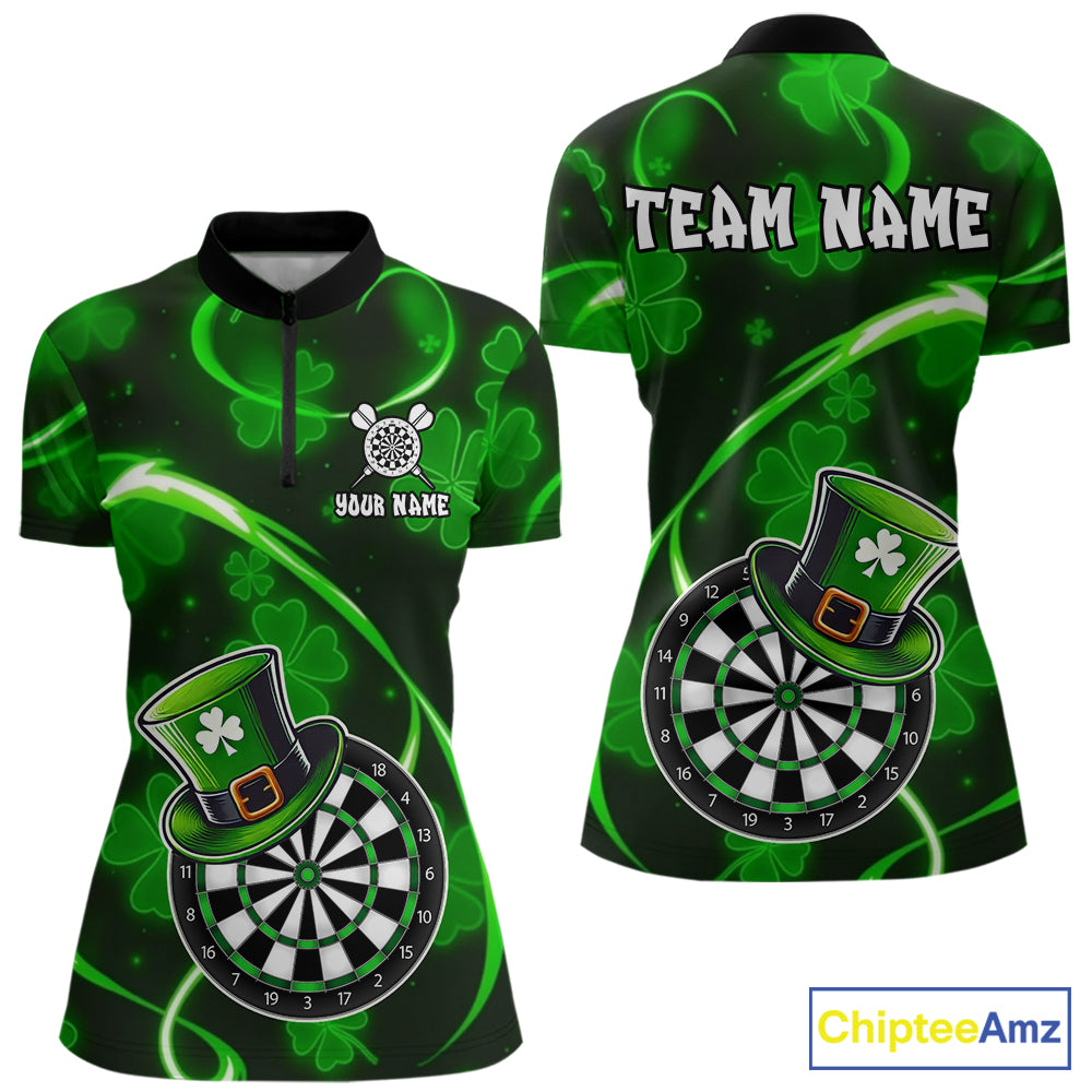 Green Glowing Shamrock Luckiest Darts Shirt For Women Custom St Patrick Day Darts Team Jersey TDM5356