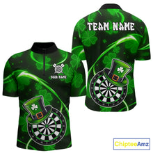 Load image into Gallery viewer, Green Glowing Shamrock Luckiest Darts Shirt For Men Custom St Patrick Day Darts Team Jersey TDM5356