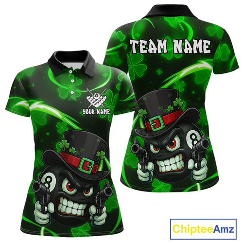 Personalized St Patrick Day 8 Ball Billiard Shirt For Women, Funny Shamrock Luckiest Billiard Jersey TDM5357