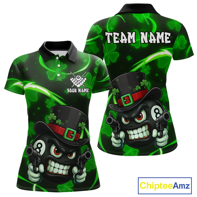 Personalized St Patrick Day 8 Ball Billiard Shirt For Women, Funny Shamrock Luckiest Billiard Jersey TDM5357