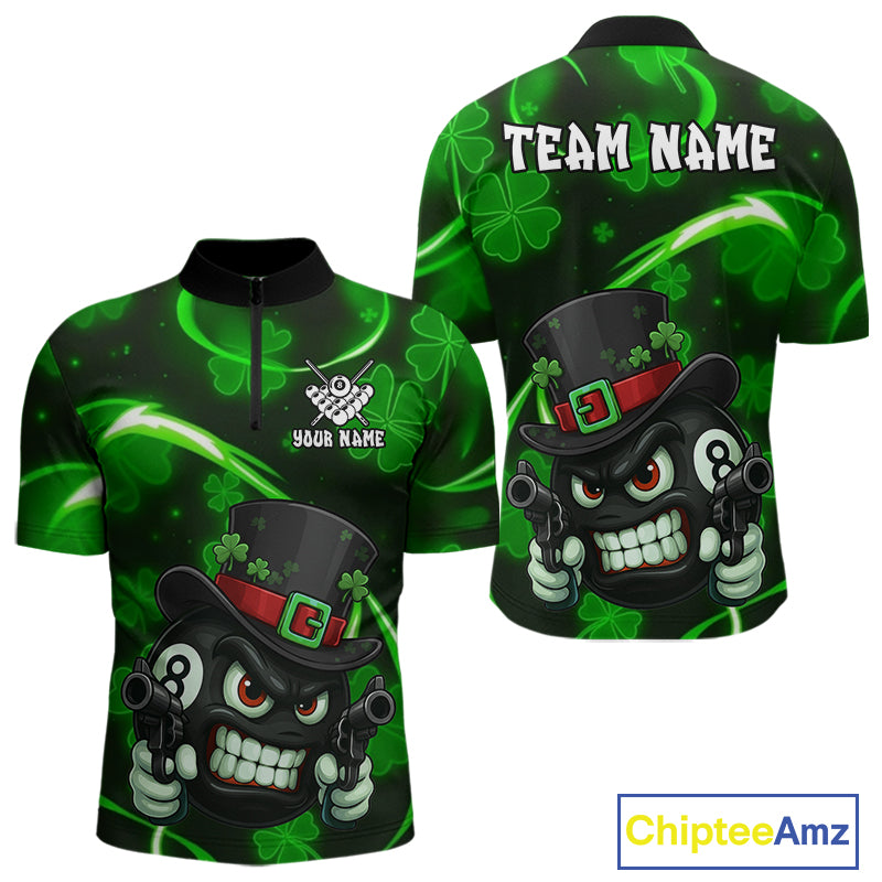 Personalized St Patrick Day 8 Ball Billiard Shirt For Men, Funny Shamrock Billiard Team Jersey TDM5357