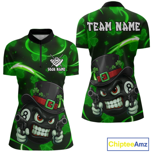 Personalized St Patrick Day 8 Ball Billiard Shirt For Women, Funny Shamrock Luckiest Billiard Jersey TDM5357