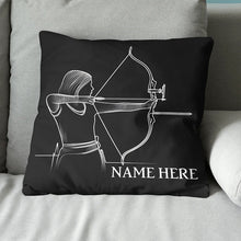 Load image into Gallery viewer, Customized Women Archer Line Drawing Black Pillow, Archery Pillow Gifts TDM0855