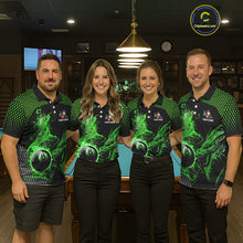 Load image into Gallery viewer, Green 8 Ball &amp; 9 Ball Flame Smoke Custom Dragon Billiard Shirts For Men, Billiard Team Jersey TDM5631