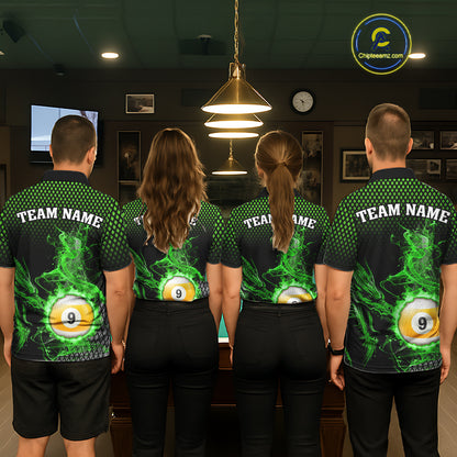 Green 8 Ball & 9 Ball Flame Smoke Custom Dragon Billiard Shirts For Men, Billiard Team Jersey TDM5631