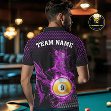 Load image into Gallery viewer, Purple 8 Ball &amp; 9 Ball Flame Smoke Custom Dragon Billiard Shirts For Men, Billiard Team Jersey TDM5632