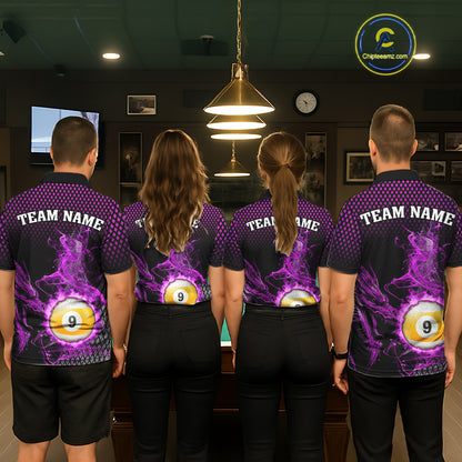 Purple 8 Ball & 9 Ball Flame Smoke Custom Dragon Billiard Shirts For Women, Billiard Team Jersey TDM5632