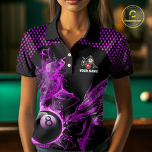 Load image into Gallery viewer, Purple 8 Ball &amp; 9 Ball Flame Smoke Custom Dragon Billiard Shirts For Women, Billiard Team Jersey TDM5632