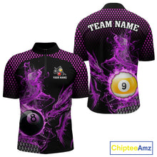 Load image into Gallery viewer, Purple 8 Ball &amp; 9 Ball Flame Smoke Custom Dragon Billiard Shirts For Men, Billiard Team Jersey TDM5632