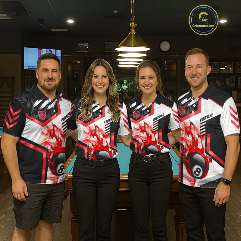 Red 8 Ball Pool Fire Flame Smoke Custom Billiard Shirts For Women, Billiard Jerseys Team Uniform TDM5849