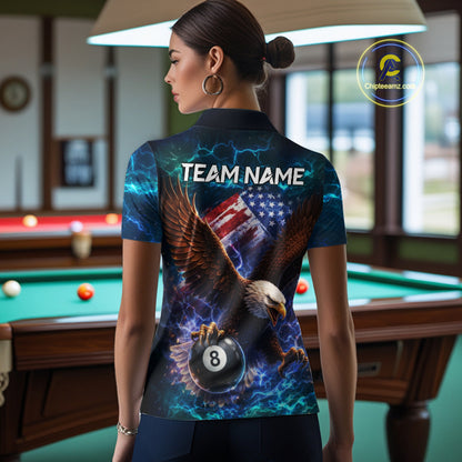 Personalized 8 Ball US Flag Eagle Lightning Billiard Shirt For Women, Patriotic Billiard Team Jersey TDM5850