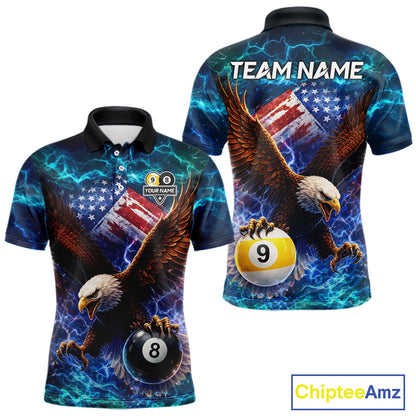 American Flag 8 & 9 Ball Eagle Lightning Billiard Shirt For Men Custom Patriotic Pool Team Jersey TDM5851