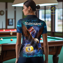Load image into Gallery viewer, American Flag 8 &amp; 9 Ball Eagle Lightning Billiard Shirt For Women Custom Patriotic Pool Team Jersey TDM5851