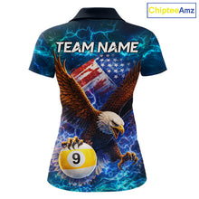 Load image into Gallery viewer, American Flag 8 &amp; 9 Ball Eagle Lightning Billiard Shirt For Women Custom Patriotic Pool Team Jersey TDM5851