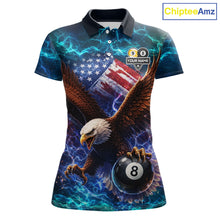 Load image into Gallery viewer, American Flag 8 &amp; 9 Ball Eagle Lightning Billiard Shirt For Women Custom Patriotic Pool Team Jersey TDM5851
