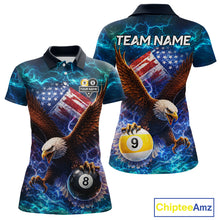 Load image into Gallery viewer, American Flag 8 &amp; 9 Ball Eagle Lightning Billiard Shirt For Women Custom Patriotic Pool Team Jersey TDM5851