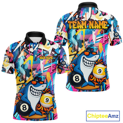 Funny Shark Colorful Graffiti Style Custom 8 & 9 Ball Billiard Shirt For Men, Billiard Team Jersey TDM5852