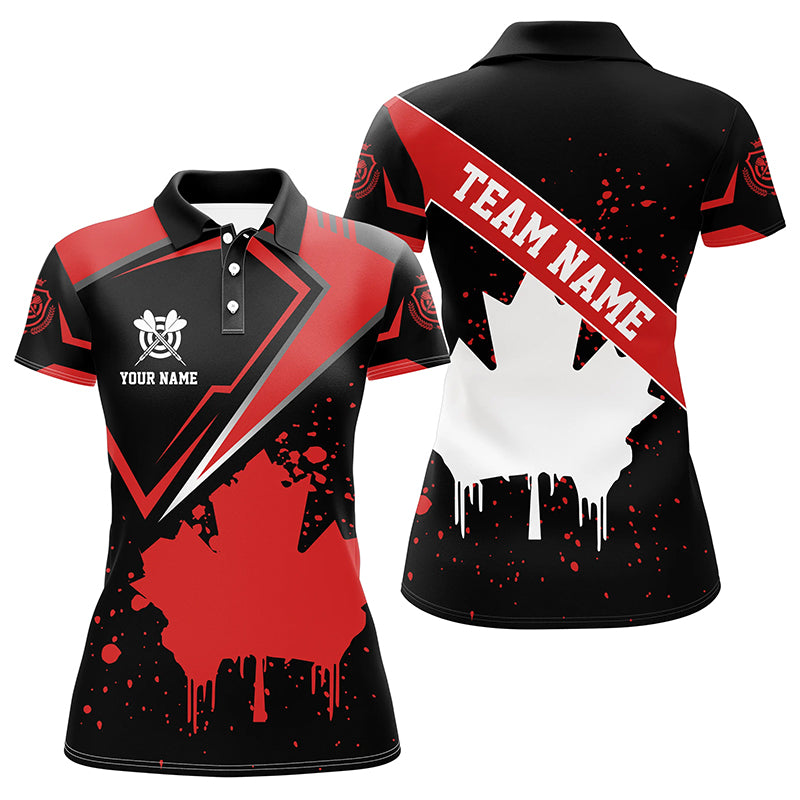 Personalized Canadian Leaf Vintage Style Women Dart Polo Shirts Custom Canada Dart Shirts  TDM1178