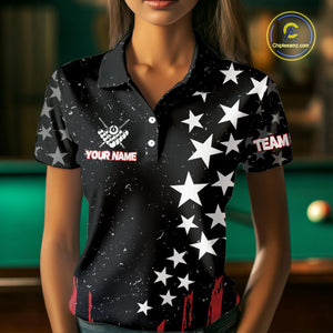Black Grunge American Flag Billiard Shirt For Women Custom Patriotic Billiard Pool Jersey TDM3824