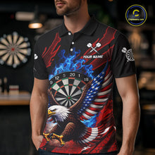 Load image into Gallery viewer, Blue Flaming Dartboard Shirt For Men Custom American Flag Eagle Darts Team Jersey Polo &amp;1/4 Zip TDM6003