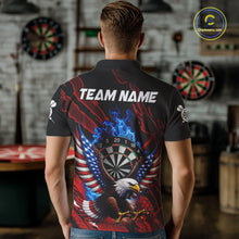 Load image into Gallery viewer, Blue Flaming Dartboard Shirt For Men Custom American Flag Eagle Darts Team Jersey Polo &amp;1/4 Zip TDM6003
