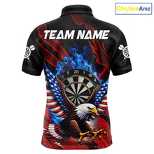 Load image into Gallery viewer, Blue Flaming Dartboard Shirt For Men Custom American Flag Eagle Darts Team Jersey Polo &amp;1/4 Zip TDM6003