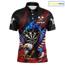 Load image into Gallery viewer, Blue Flaming Dartboard Shirt For Men Custom American Flag Eagle Darts Team Jersey Polo &amp;1/4 Zip TDM6003