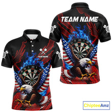Load image into Gallery viewer, Blue Flaming Dartboard Shirt For Men Custom American Flag Eagle Darts Team Jersey Polo &amp;1/4 Zip TDM6003