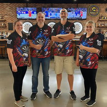 Load image into Gallery viewer, Blue Flaming Dartboard Shirt For Men Custom American Flag Eagle Darts Team Jersey Polo &amp;1/4 Zip TDM6003