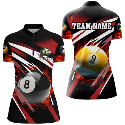 Billiard 8 Ball & 9 Ball Fire Women Quarter-Zip Shirts Custom Billiard Jersey Attire | Red TDM1368