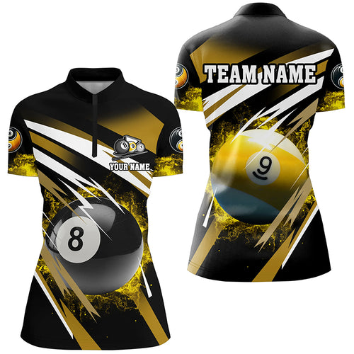 Billiard 8 Ball & 9 Ball Fire Women Quarter-Zip Shirt Custom Billiard Jersey Attire |Yellow TDM1369