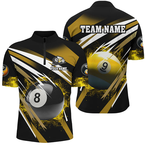 Billiard 8 Ball & 9 Ball Fire Men Quarter-Zip Shirt Custom Billiard Jersey Attire |Yellow TDM1369