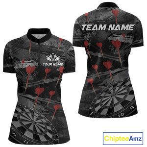 Black And Grey Grunge Dart Arrow Dart Shirts For Women Custom Dart Jerseys, Darts Team Shirts TDM3822