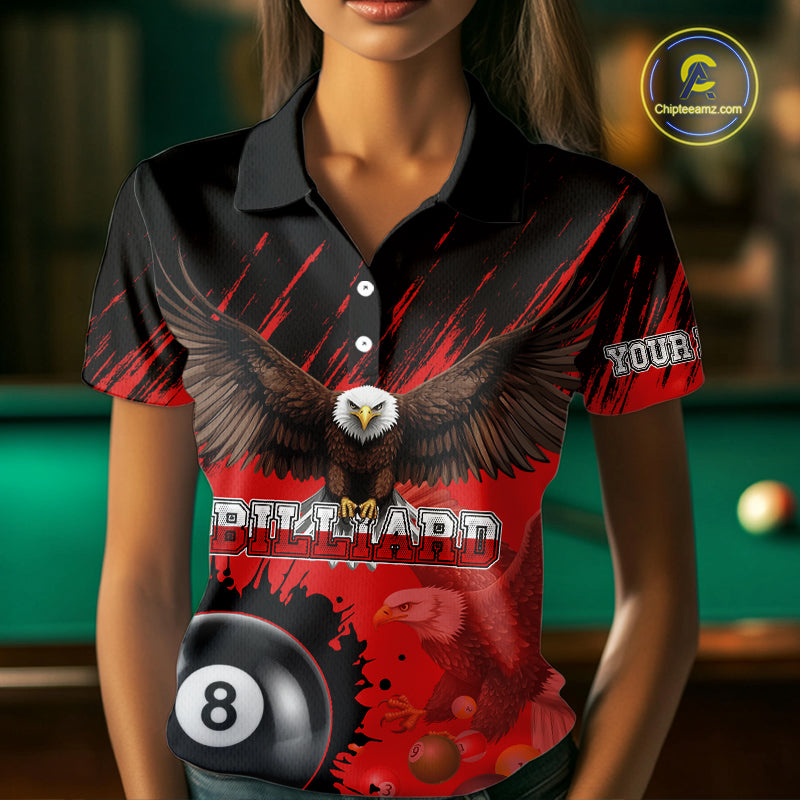 Personalized Eagle 8 Ball Pool Billiard Shirt For Women, Billiard Jerseys Team Polo & 1/4 Zip|Red TDM3826