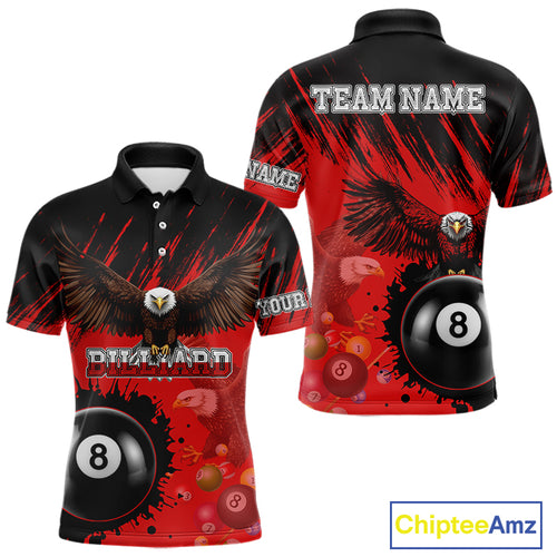 Personalized Eagle 8 Ball Pool Billiard Shirt For Men, Billiard Jerseys Team Polo & 1/4 Zip|Red TDM3826
